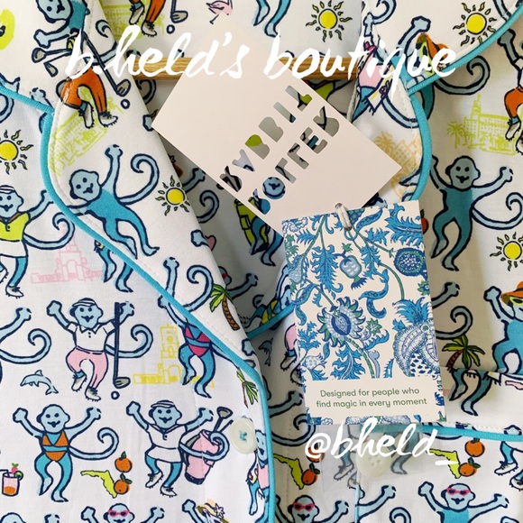 Roller Rabbit Palm Beach Monkey Polo Pajamas in Multi Monkey Sz Small S New NWT - Picture 4 of 16